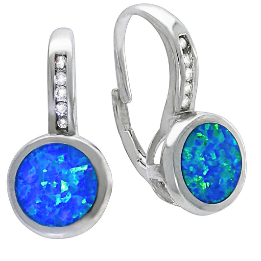 Ohrbouton aus 925/- Sterling Silber rhodiniert mit je einem synthetischem Opal und je 5 weißen Zirkonia