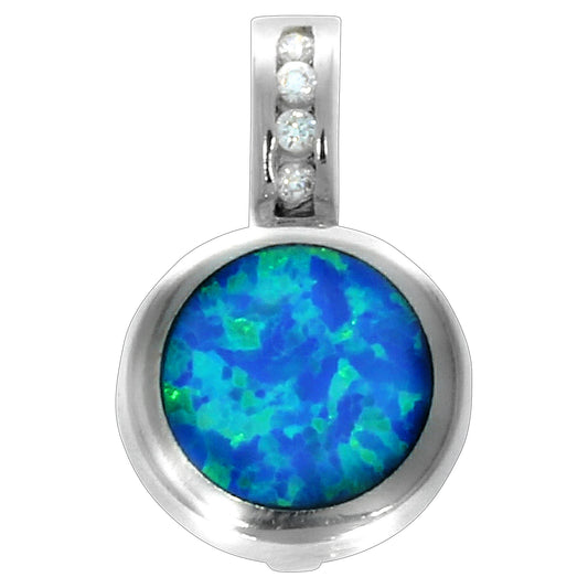 Anhänger aus 925/- Sterling Silber rhodiniert mit synthetischem Opal und 10 weißen Zirkonia