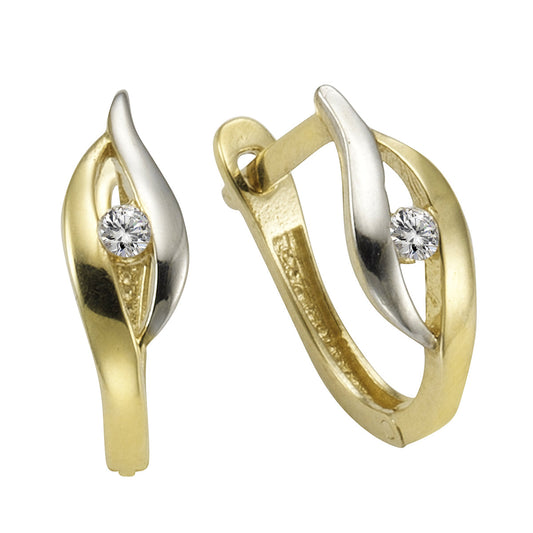 Klapp-Creolen 375/- Gelbgold zweifarbig mit 2 weißen Zirkonia-Steinen
