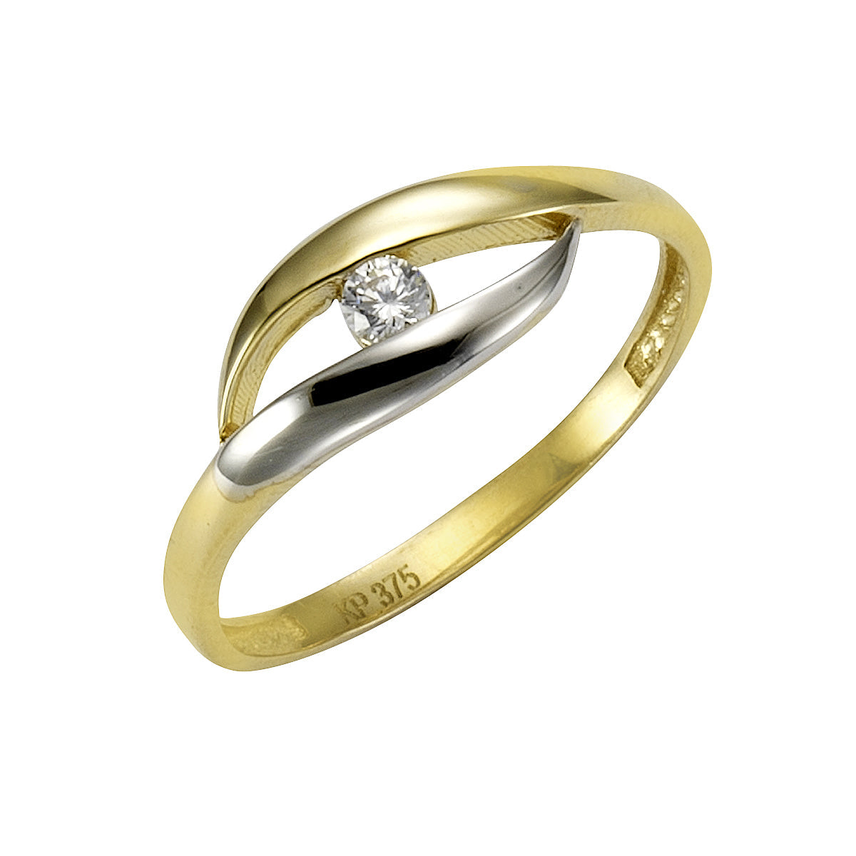 Damenring 375/- Gelbgold zweifarbig mit weißem Zirkonia
