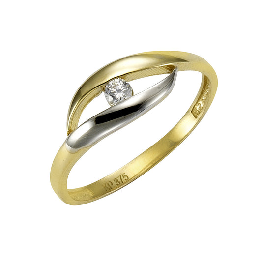 Damenring 375/- Gelbgold zweifarbig mit weißem Zirkonia
