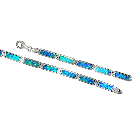 Armband aus 925/- Sterling Silber rhodiniert mit syth. Opal in blau und 21cm Länge