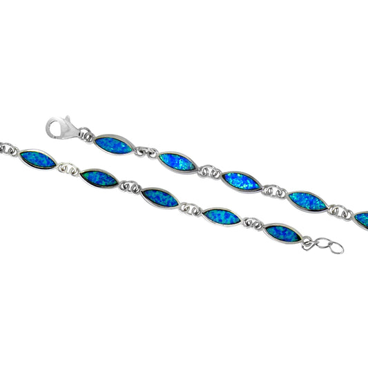 Armband aus 925/- Sterling Silber rhodiniert mit Opal in weiß und 18,5+1cm Länge