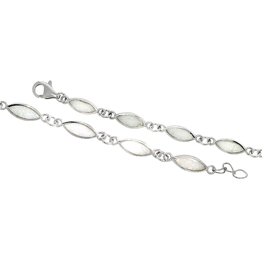 Armband aus 925/- Sterling Silber rhodiniert mit Opal in weiß und 18,5+1cm Länge