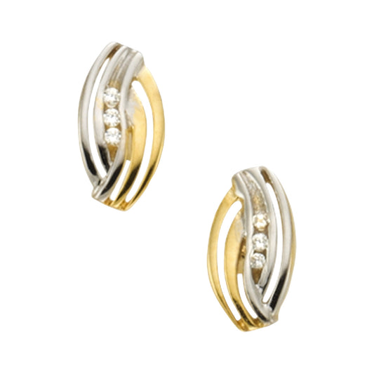 Ohrstecker 333/- Gelbgold bicolor mit 6 weißen Zirkonia-Steinen