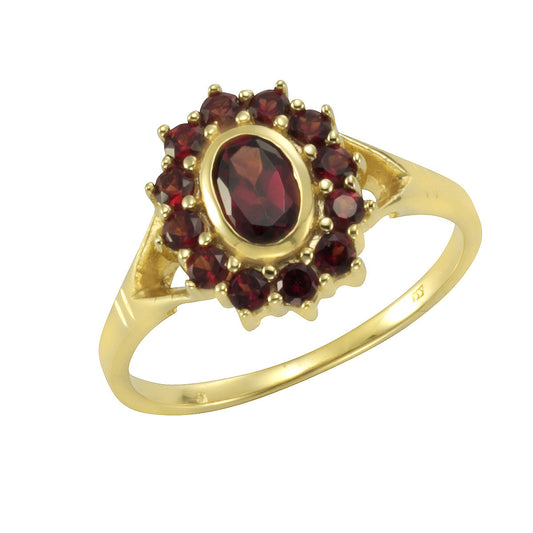 Damen Ring 333/- Gelbgold mit 13 Granat-Steinen