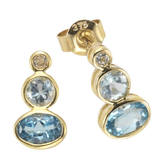 Schmuck Ohrstecker Damen 375er Gelbgold mit Blautopas/Weißtopas 1,3cm, 1 Paar günstig kaufen