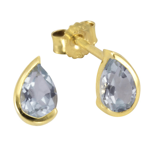 Ohrstecker 333/- Gelbgold mit 2 Blautopas Steinen (beh)