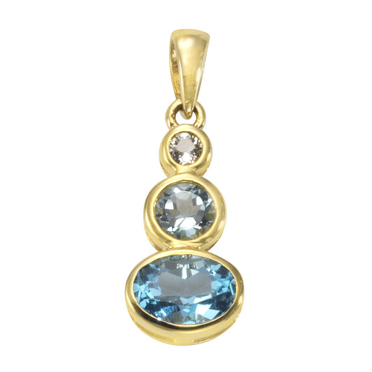 Anhänger 375/- Gelbgold mit 2 Blautopas Steinen (beh) und 1 Weißtopas