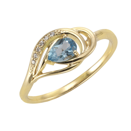 Damen Ring 375/- Gelbgold mit 1 Blautopas Stein (beh) und 6 Zirkonia