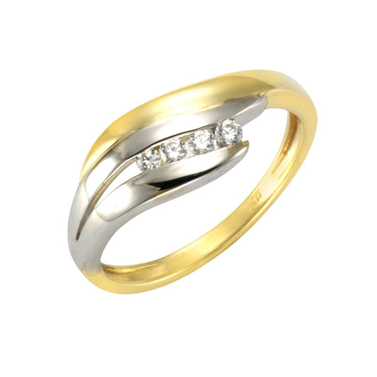 Damenring 333/- Gelbgold/Weißgold mit 4 weißen Zirkonia-Steinen