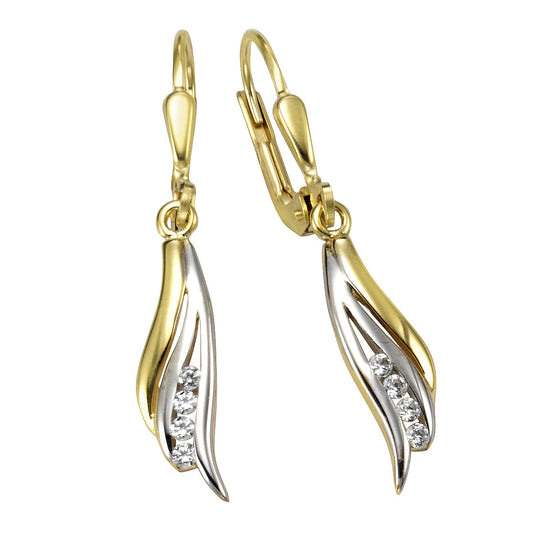 Ohrhänger 333/- Gelbgold bicolor mit 8 weißen Zirkonia-Steinen