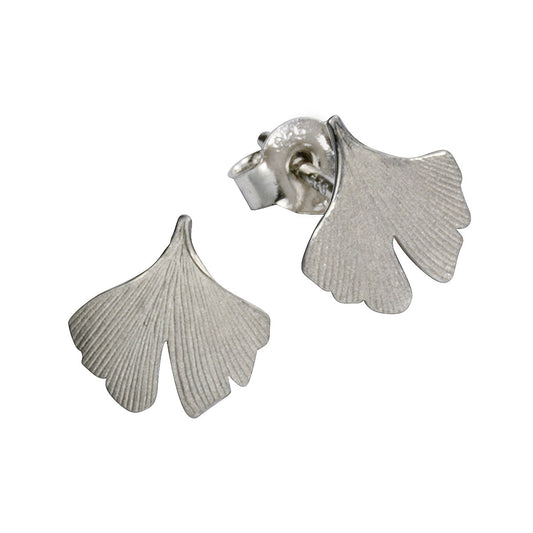 Ohrstecker Ginkgo aus 925/- Sterling Silber rhodiniert mit mattierter Oberfläche
