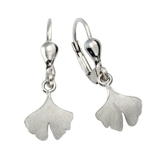 Ohrhänger Ginkgo aus 925/- Sterling Silber rhodiniert mit 2,4cm Länge ud mattierter Oberfläche