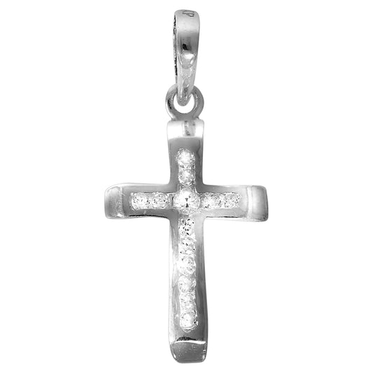 Anhänger Kreuz 925/- Sterling Silber rhodiniert mit 13 weißen Zirkonia-Steinen