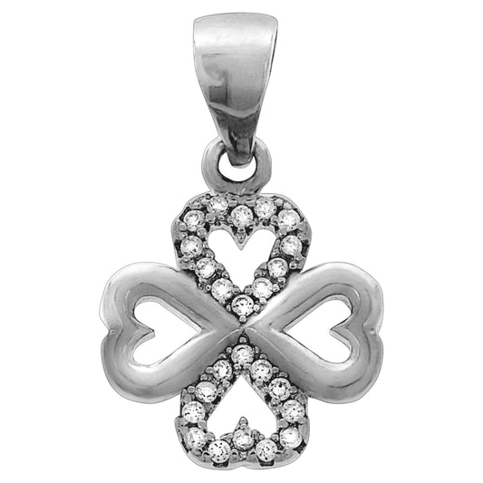 Anhänger aus 925/- Sterling Silber rhodiniert, Kleeblatt mit 24 weißen Zirkonia-Steinen und 2,0cm Länge