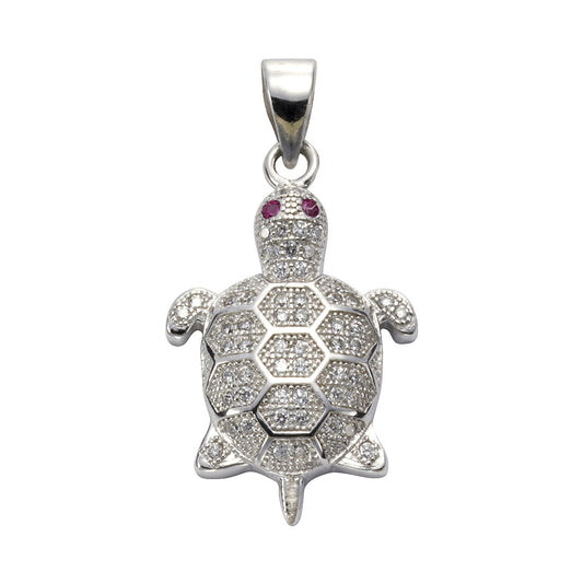 Anhänger Silber 925 rhodiniert Motiv Schildkröte mit 56 Zirkonia Steinen
