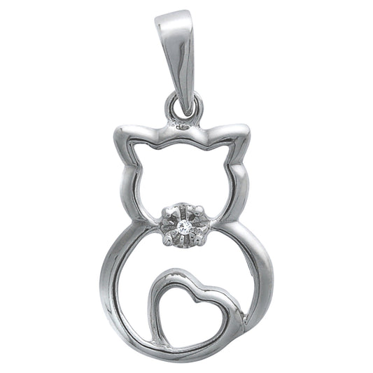Anhänger SIlber 925 rhodiniert Motiv Katze mit weißem Zirkonia Stein und 2,3cm Länge