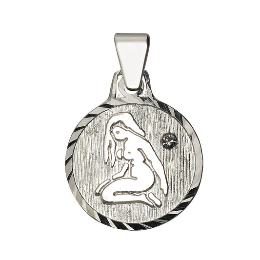 Anhänger 925/- Sterling Silber rhodiniert Sternzeichen "Jungfrau" mit einem weißen Kristall und diamantierter Rand