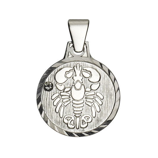 Anhänger 925/- Sterling Silber rhodiniert Sternzeichen "Krebs" mit einem weißen Kristall und diamantierter Rand