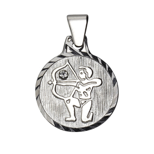 Anhänger 925/- Sterling Silber rhodiniert Sternzeichen "Schütze" mit einem weißen Kristall und diamantierter Rand