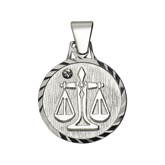 Anhänger 925/- Sterling Silber rhodiniert Sternzeichen "Waage" mit einem weißen Kristall und diamantierter Rand