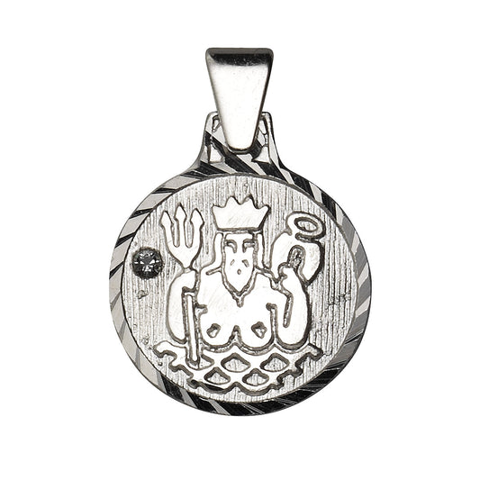 Anhänger 925/- Sterling Silber rhodiniert Sternzeichen "Wassermann" mit einem weißen Kristall und diamantierter Rand
