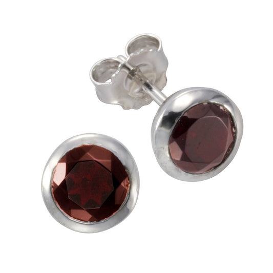 Damen-Ohrstecker 925/- Sterling Silber rhodiniert Granat rot 7,5mm