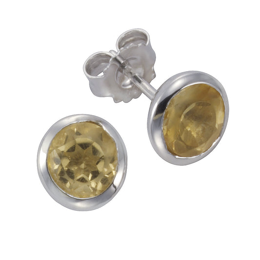 Damen-Ohrstecker 925/- Sterling Silber rhodiniert mit Citrin 7,5mm