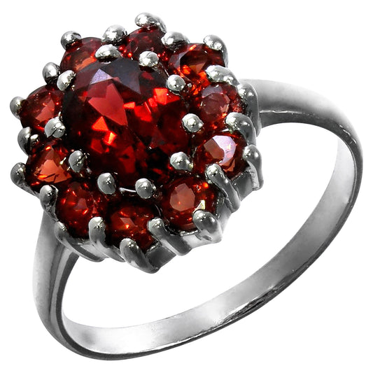 Damen-Ring 925/- Sterling Silber rhodiniert mit 11x Granat