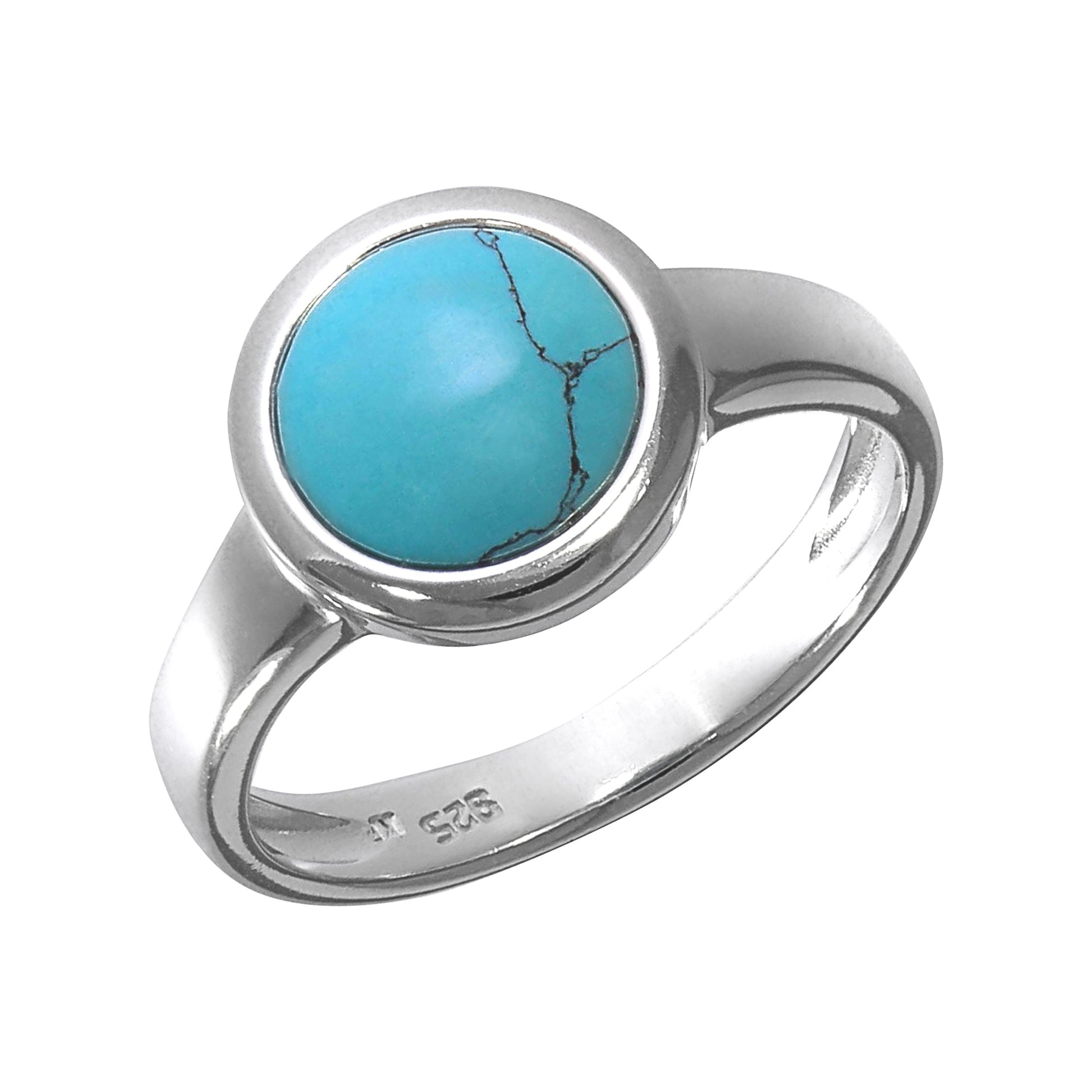 Damen-Ring in 925/- Sterling Silber rhodiniert mit Türkis mit 10mm Durchmesser