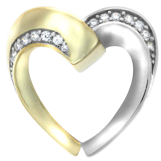 Anhänger in Herzform aus 925 Silber rhodiniert/vergoldet mit 15 weißen Zirkonia-Steinen und 1,9cm Länge