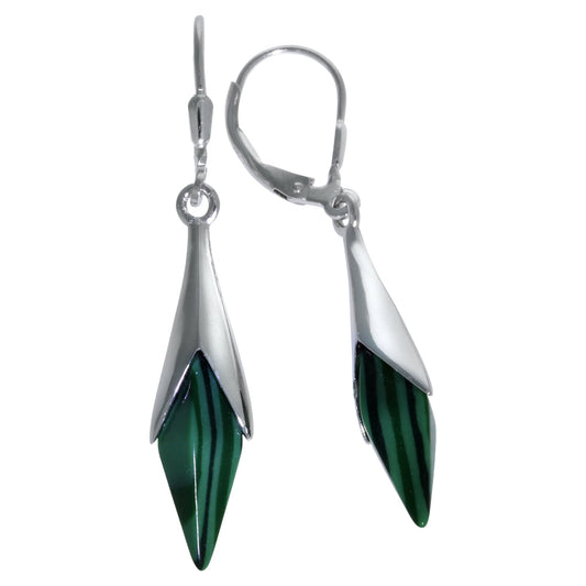 Ohrhänger 925/- Sterling Silber rhodiniert mit synth. Malachit mit 4,6cm Länge