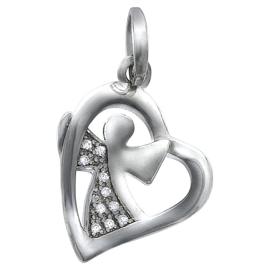 Anhänger Silber 925 rhodiniert Motiv Engel mit 10 weißen Zirkonia Steinen