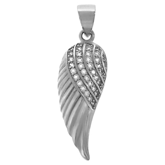 Anhänger Silber 925 rhodiniert Engelsflügel mit 36 weißen Zirkonia Steinen und 3,2cm Länge