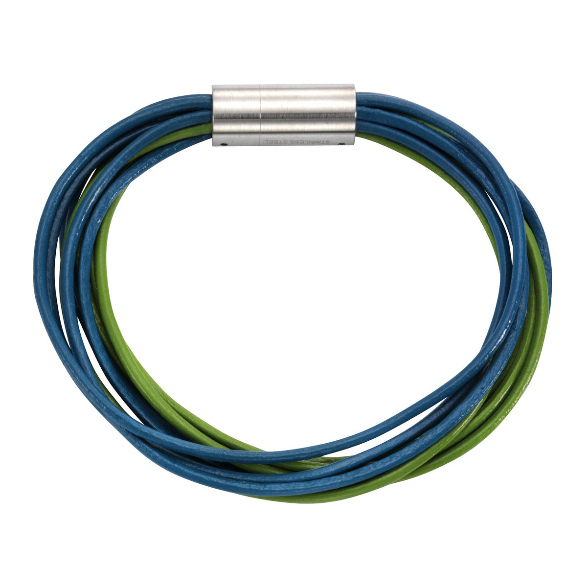 Zeeme Stainless Steel - Damen-Armband aus Leder türkis mit Edelstahlverschluß 19cm lang 9-reihig