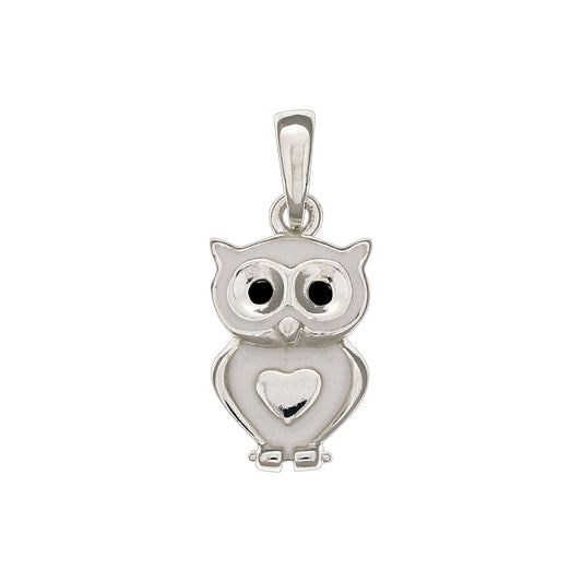 Anhänger aus 925/- Sterling Silber in Form einer Eule mit weißem Lack und 1,8cm Länge