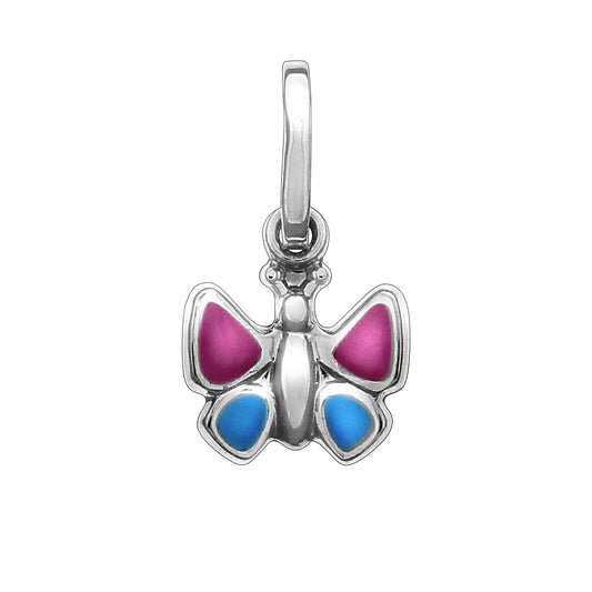 Anhänger aus 925/- Sterling Silber in Form eines Schmetterlings mit pinkem und blauem Lack