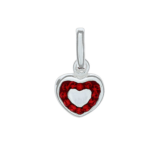 Anhänger aus 925/- Sterling Silber in Herzform mit 12 roten Kristallen und 1,5cm Länge