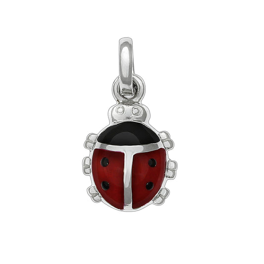 Anhänger in 925/- Sterling Silber rhodiniert Marienkäfer mit rotem und schwarzem Lack