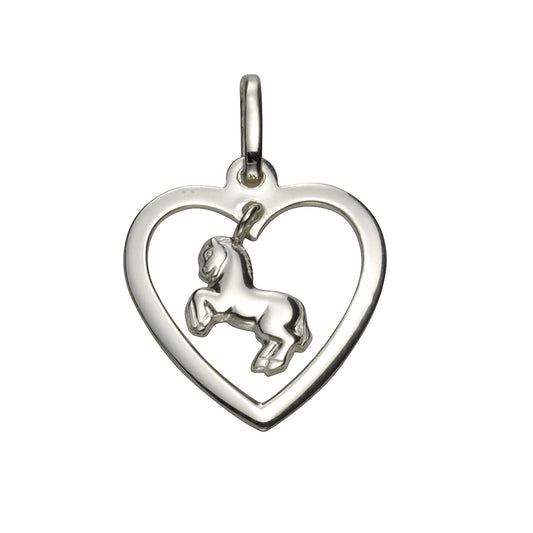 Anhänger in 925/- Sterling Silber in Herzform mit flexiblem Pferd und 2,1cm Länge