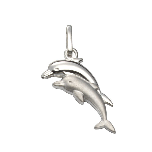 Anhänger aus 925/- Sterling Silber rhodiniert in Delfinform mit 2,35cm Länge