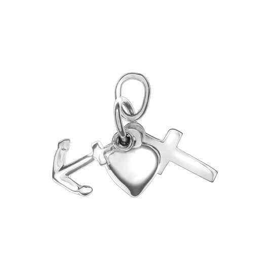 Anhänger aus 925 Silber rhodiniert - Glaube - Liebe - Hoffnung (Anker, Herz, Kreuz) mit 2,0cm Länge