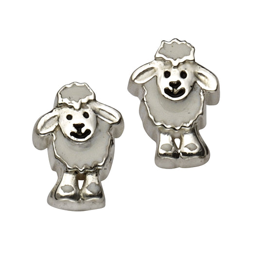 Ohrstecker aus 925/- Sterling Silber in Form eines Schafes mit weißem und schwarzem Lack und 8mm Länge
