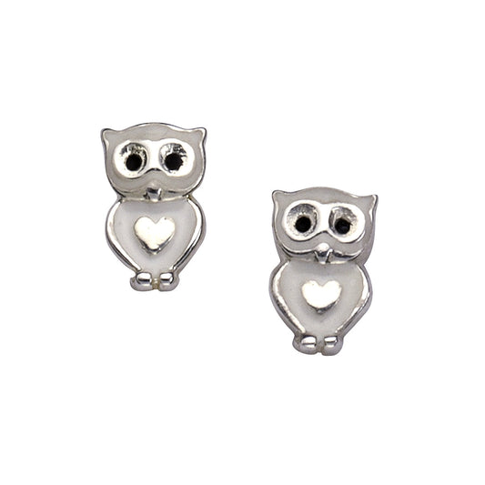 Ohrstecker aus 925/- Sterling Silber in Form einer Eule mit weißem Lack und 7mm Länge
