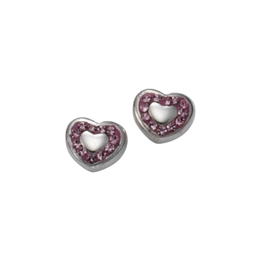 Ohrstecker aus 925/- Sterling Silber in Herzform mit je 12 Kristallen in rosa und 7mm Länge