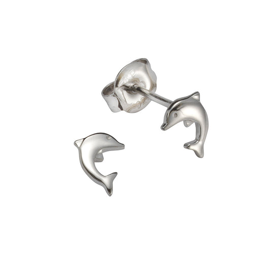 Ohrstecker in 925/- Sterling Silber rhodiniert in Delfinform und 7mm Länge