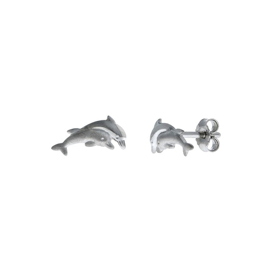 Ohrstecker aus 925/- Sterling Silber rhodiniert in Delfinform glanz/matt