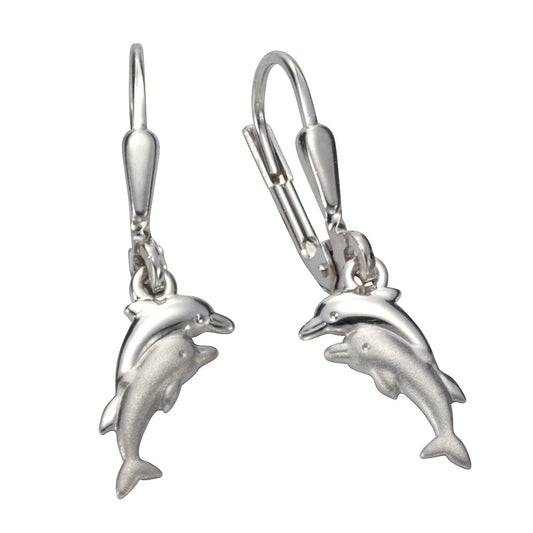 Ohrhänger aus 925/- Sterling Silber rhodiniert in Delfinform mit 2,6cm Länge