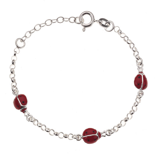 Armband aus 925/- Sterling Silber - 3 Marienkäfer mit Lackbeschichtung in rot/schwarz und 12,5-15cm Länge mit Federringverschluss